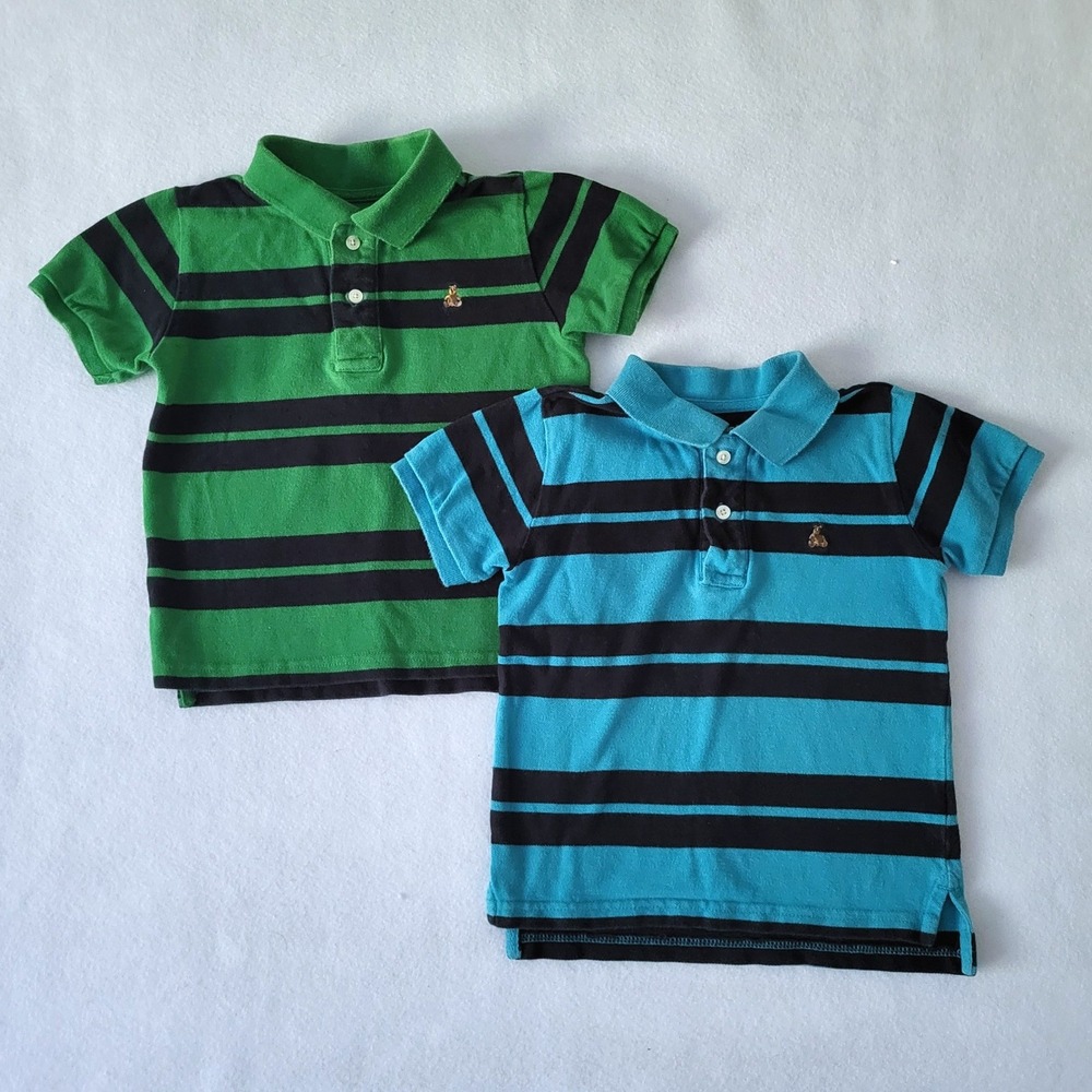 Baby Gap Toddler Boys 4T Striped Polo Shirt Lot of 2 Green Blue Brannan Bear